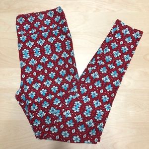 Lularoe NEW TC Leggings Red Teal leaves